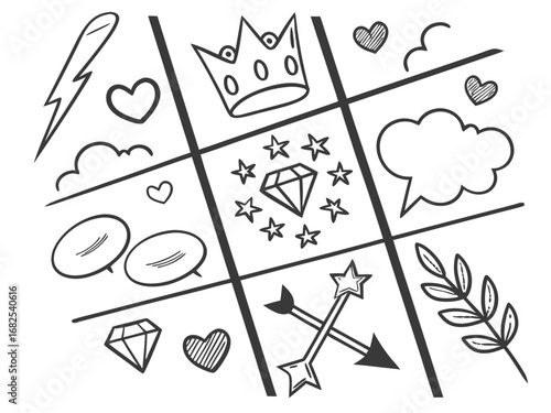 Tic tac toe grid with doodle icons game