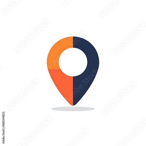A stylized location pin icon with two distinct color segments, orange and dark blue, against a white background. Free Download A stylized location pin icon with two distinct color segments, orange and dark blue, against a white background. - GFXLoad