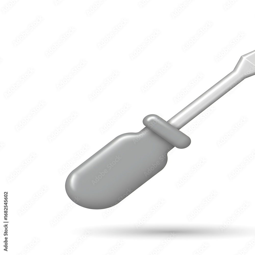 Fototapeta premium A close-up, 3D rendered illustration of a gray screwdriver with a white background.