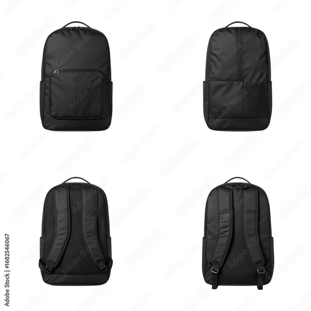 Fototapeta premium Elegant black backpack showcased in multiple angles for product representation purposes
