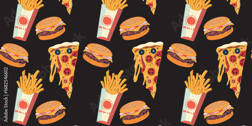 selective focus seamless pattern with fast food