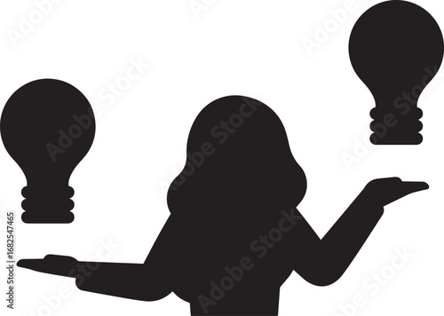 Idea Juggler Silhouette – Creative Thinking Icon with Light Bulbs for Innovation, Multitasking, and Thought Leadership