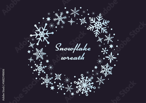 シンプルで使いやすい雪の結晶(スノーフレーク)のリースのフレーム枠_冬の素材・装飾デザイン