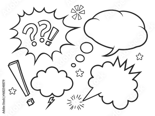 Hand Drawn Outline Speech Bubbles And Comic Book Elements doodle