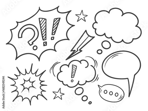 Doodle Style Comic Speech Bubbles and Punctuation Marks thought bubble explosion