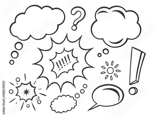 Comic Book Speech Bubbles and Punctuation Marks on White thought bubble question mark