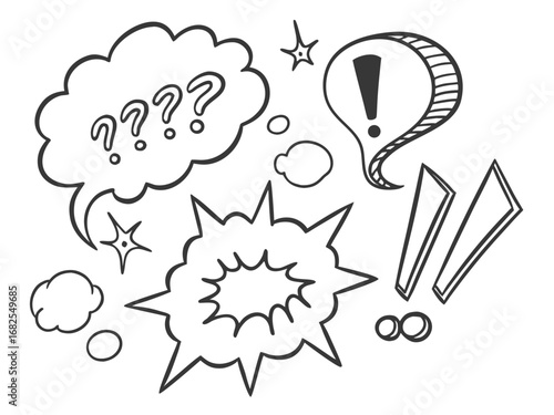 Hand Drawn Comic Speech Bubbles with Question Marks and Exclamations cartoon dialogue