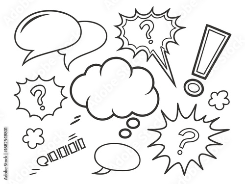 Assortment of Comic Speech Bubbles Question Marks and Exclamation Marks cartoon drawing