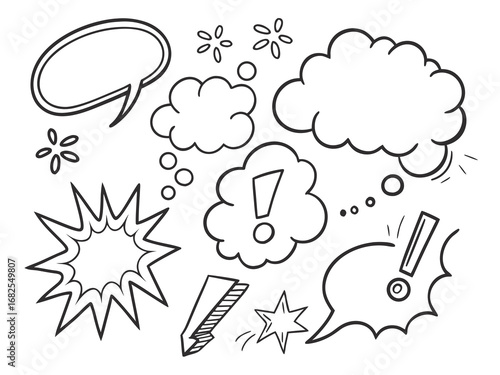 Hand Drawn Comic Speech Bubbles with Exclamation Marks and Stars cartoon drawing
