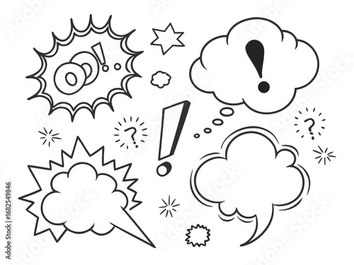 Comic Book Style Speech Bubbles with Punctuation and Stars thought bubble cartoon