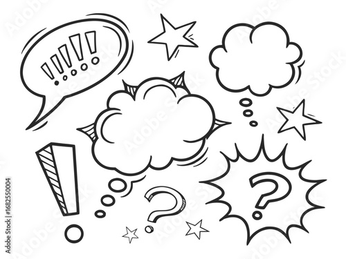 Comic Book Speech Bubbles with Exclamations, Question Marks, and Stars cartoon drawing