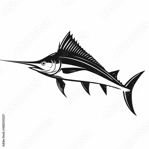 Swordfish Fish Animal Vector Logo in Black and White, Minimalist and Simple Design, Perfect for Wildlife Branding, Nature Illustration, and Unique Animal Identity
