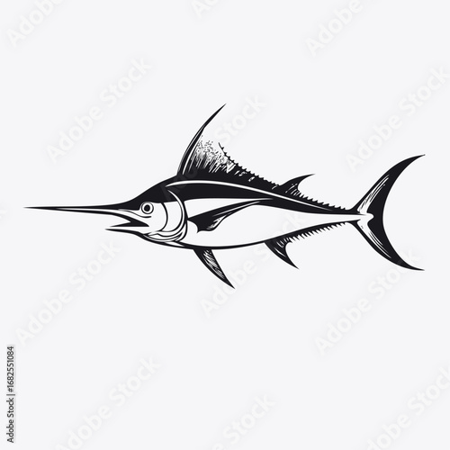 Swordfish Fish Animal Vector Logo in Black and White, Minimalist and Simple Design, Perfect for Wildlife Branding, Nature Illustration, and Unique Animal Identity
