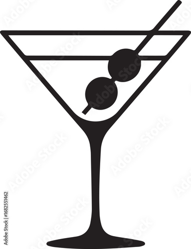 Classic Martini Glass with Olives Illustration for Cocktail Concepts