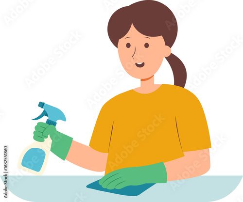 Woman wiping table