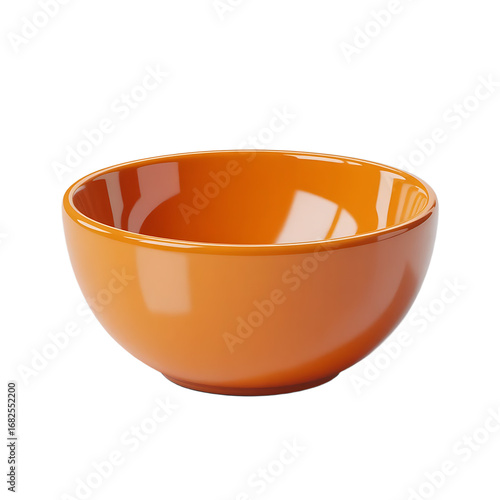 A simple orange ceramic bowl with a glossy finish isolated on transparent background