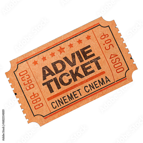 Old orange movie ticket close-up cinema ticket PNG isolated on transparent background photo PNG one cinema ticket PNG vintage cinema ticket design PNG retro movie admission pass PNG