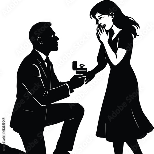 Romantic Silhouette: Man Proposing with Engagement Ring
