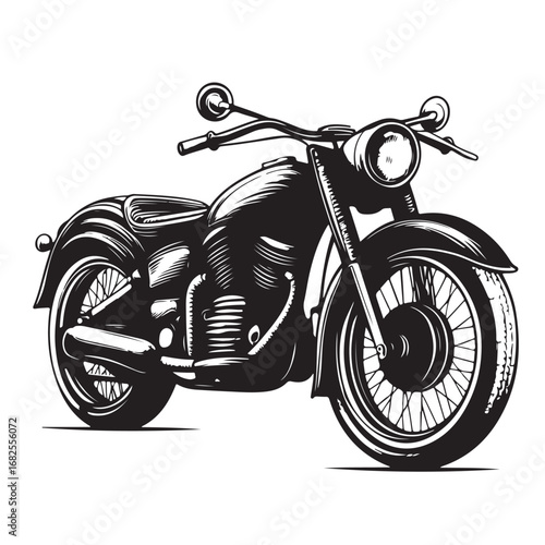 Vintage motorcycle silhouette vector illustration, classic bike design, retro motorbike, old-fashioned motorcycle, transport, vehicle, freedom, adventure, travel icon.