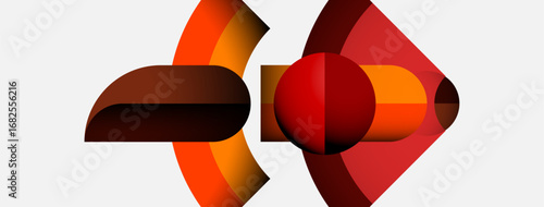 Abstract shapes overlap, creating dynamic composition. Warm colors dominate, suggesting energy, movement, depth. Minimalist design, modern aesthetic.