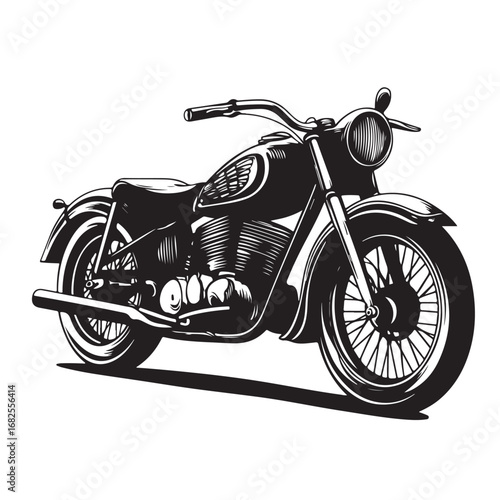 Vintage motorcycle silhouette vector illustration, classic bike design, retro motorbike, old-fashioned motorcycle, transport, vehicle, freedom, adventure, travel icon.