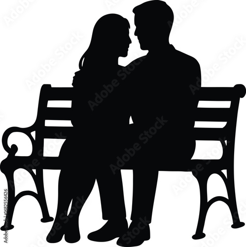Romantic Couple Silhouette on Park Bench
