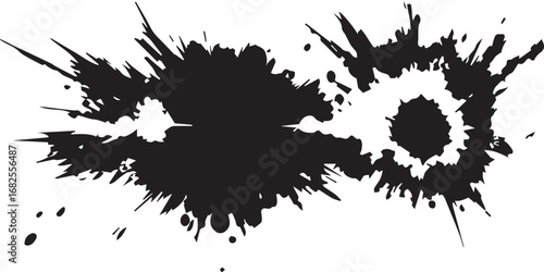 Black ink blot and grunge paint splash with vector splatter stains and drops for a dirty silhouette design element