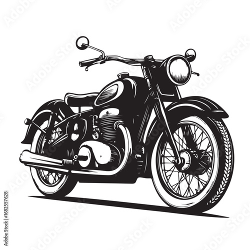 Vintage motorcycle silhouette vector illustration, classic bike design, retro motorbike, old-fashioned motorcycle, transport, vehicle, freedom, adventure, travel icon.