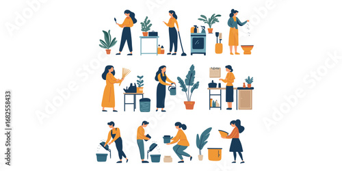 household activity set , everyday chores vector