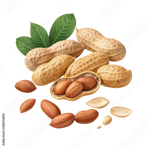 Peanuts isolated on transparent background, close-up of shelled and unshelled peanuts, high-resolution image of peanuts png, perfect for culinary and nutritional content, peanut seeds detailed png