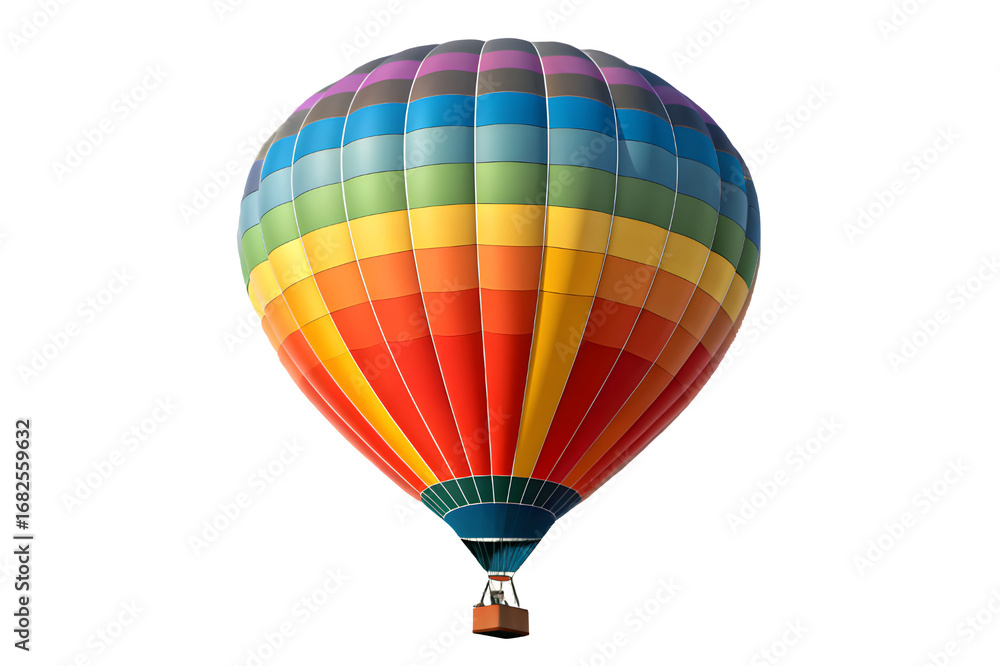 Naklejka premium Vibrant rainbow hot air balloon floating against a dark sky