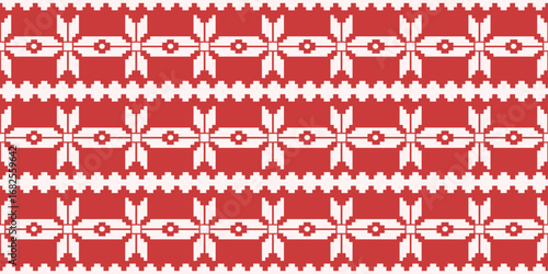 Folk Hutsulsky vector Seamless Pattern. Vector illustration of tradition red and white color Folk Seamless pattern. Perfect living room wallpaper bed linen print clothes ethnic stylish decor. EPS 10