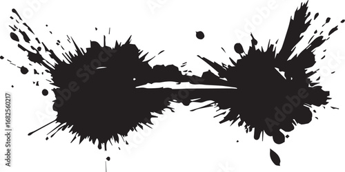 Grunge paint splatter design elements, ink blot drops, and a black liquid stain pattern