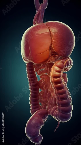 Detailed 3D Illustration of Human Digestive System with Internal Organs