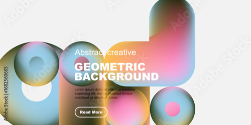 Abstract geometric shapes, vibrant colors, modern design. Text overlay promotes content, inviting exploration. Clean, minimalist aesthetic.
