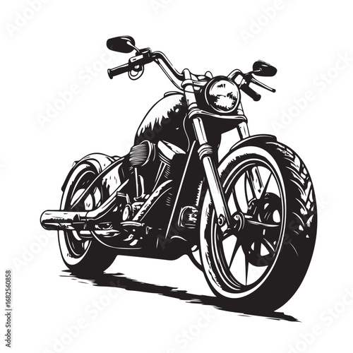 Vintage motorcycle silhouette vector illustration, classic bike design, retro motorbike, old-fashioned motorcycle, transport, vehicle, freedom, adventure, travel icon.