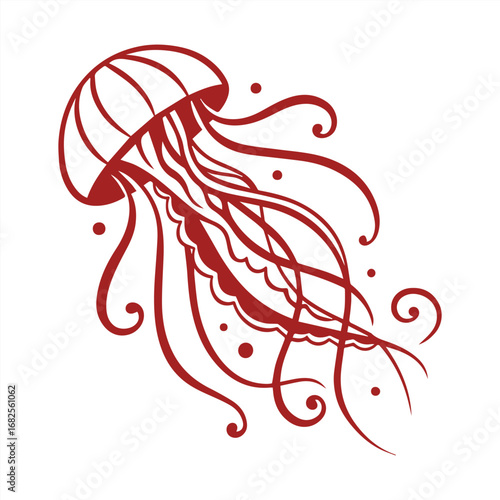 A stylized illustration of a jellyfish with flowing tentacles, rendered in a clean, line art