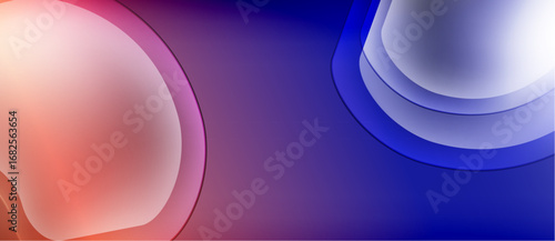 Abstract gradients blend pink, purple, blue hues. Circular shapes dominate composition, creating fluid visual effect. Smooth transitions define design.