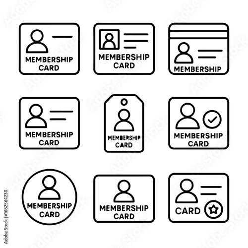 Collection of Various Membership Card Icons with Different Shapes and Designs.