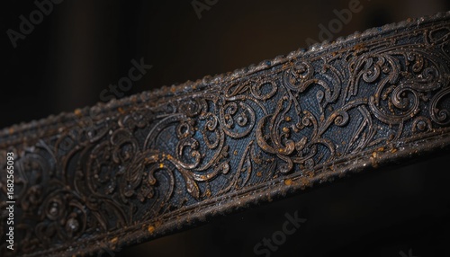 Ancient Gilded Filigree: Intricate Scrollwork on Weathered, Rusted Metal