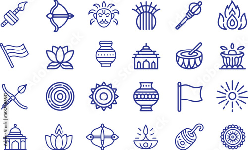 dussehra editable line icon set collection. festival, celebration, tradition, holiday icons. vector illustrations