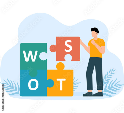 Businesswoman doing SWOT analysis 2d animation cartoon concept
