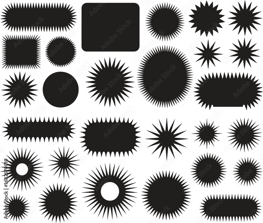Fototapeta premium Starburst badge silhouette vector collection – retro sunburst and explosion label set