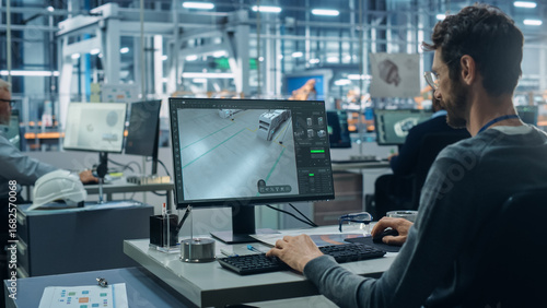 Bilde på lerret Advanced Manufacturing: Team of Engineers Collaborate on Design of Robotic 3D Assembly Line