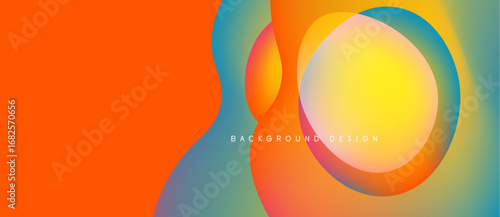 Abstract vibrant design features overlapping colorful circles. Gradient blends orange, yellow, blue creating modern aesthetic. Text reads background design.