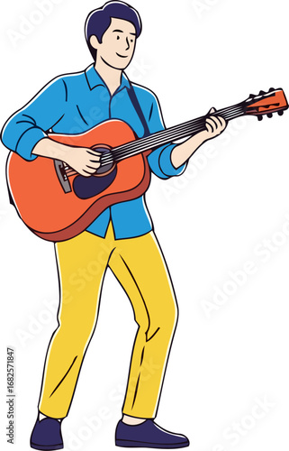 young mans acoustic guitar serenade a joyful musical moment, isolated on transparent background