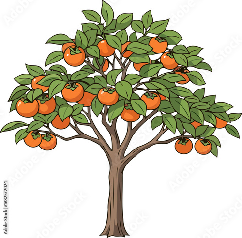abundant persimmon tree natures orange jewels gleaming in autumn sunlight, isolated on transparent background