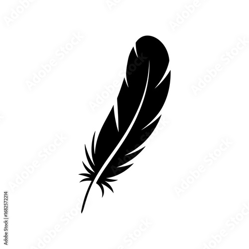 Elegant Black Feather Illustration on White Background Symbol of Freedom and Lightweight Design Perfect for Creative Projects