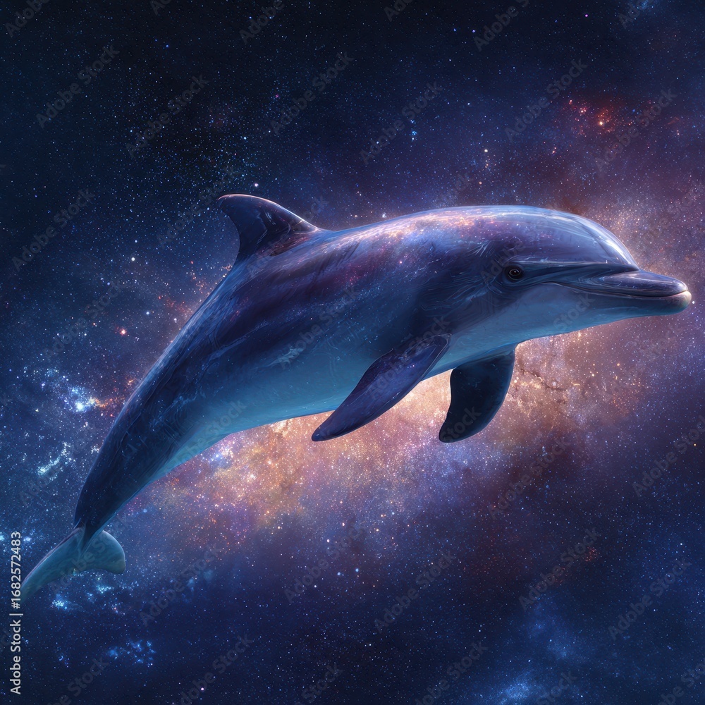 Fototapeta premium Dolphin Space. Tursiops Swimming Amongst Galaxy Stars in Outer Space