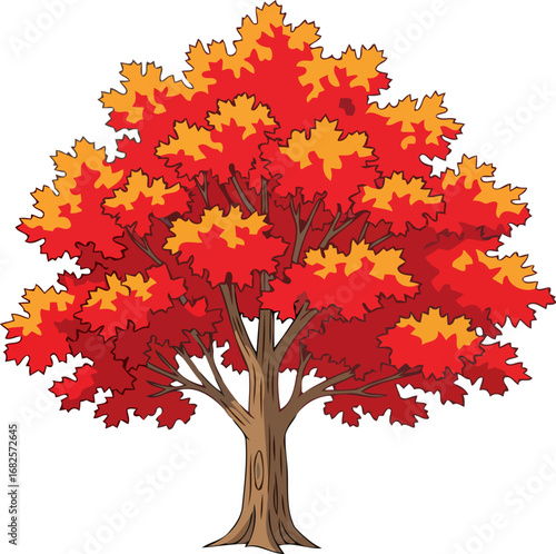 fiery maple tree autumns embrace, natures red majesty, vibrant fall foliage, isolated on transparent background